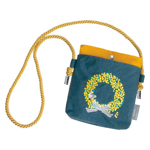 ポシェットにもなるミニポーチ　ミモザのリース